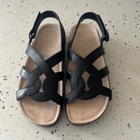 ABEO Lanai (Lacy) Women’s Size 9 Black Leather Sandals Comfortable Casual NWOB - Picture 1 of 12